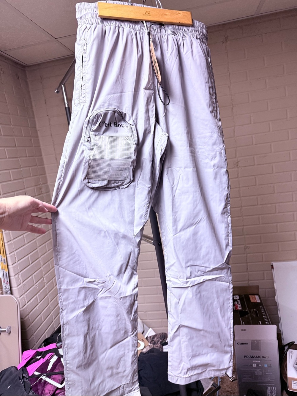 C’est Bon Men's Light Gray Cargo Pants with Side Utility Pocket